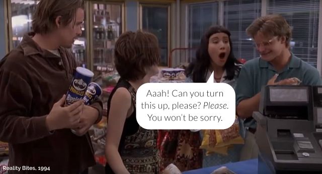 reality bites dancing scene in shop